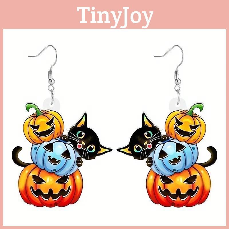 Themed Halloween Cat Pumpkin Skull And Dog Pattern Women Acrylic Earrings