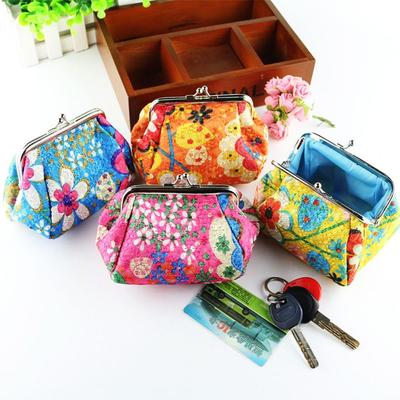 Portable Polyester Coin Purse Floral Pattern Headset Storage Bag Credit Card Holder Metal Hasp Phone Bag Woman