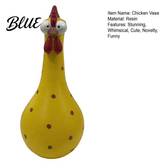 Playful Home Decoration Long Neck Colorful Chicken Statue Big Eye Cartoon Resin Rooster Vase Easy Care Vase Funny Outdoor Cock-Shaped for
