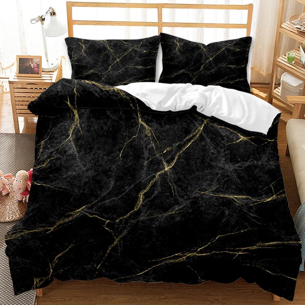 Marble Duvet Cover Set Marble Bedding Set Blue Gold Abstract Texture Kid Bedclothes Double Queen King Size Polyester Quilt Cover