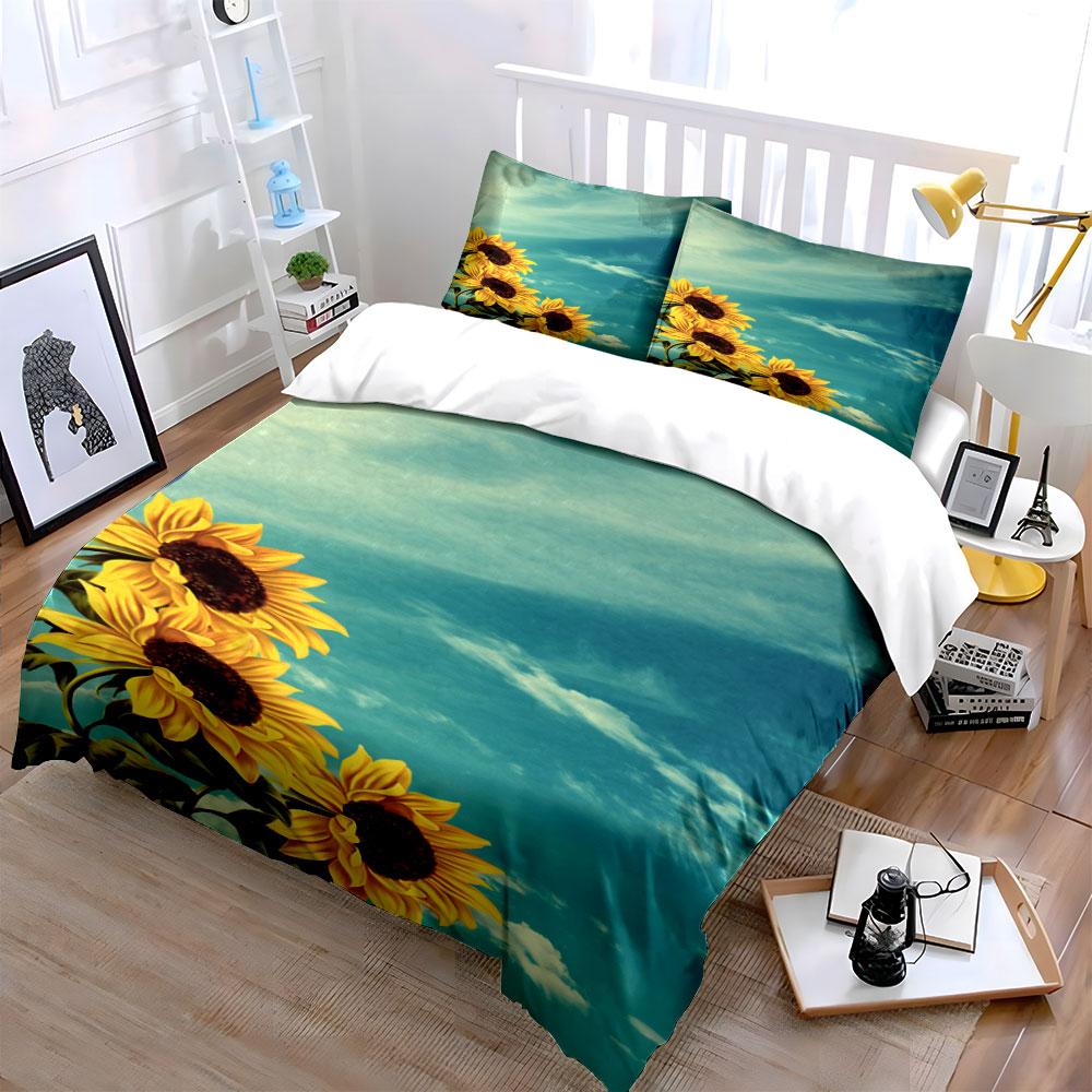 Sunflowers with blue sky. Bedding sets Duvet cover sets Duvet covers Pillowcases(1*Duvet Cover 2*Pillowcases without duvet insert)