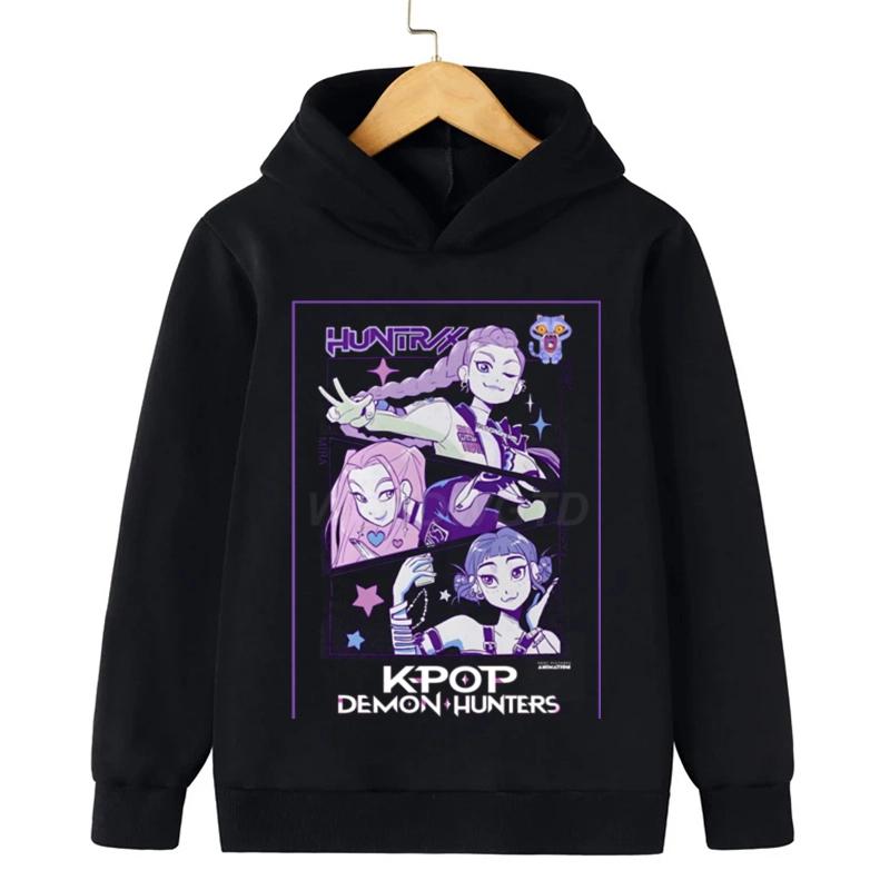 

K-Pop Мисливці на Демонів Худі Дівчата Хлопчик Повсякденні Топи Графічна Толстовка з Фільму Модний Пуловер K-Pop Мисливці на Демонів Дитячий Одяг 110 чорний