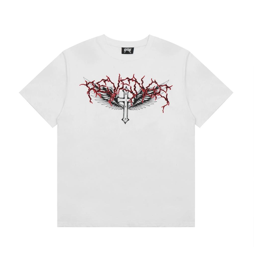 2024 REVENGE Scythe Skull Portrait Letter Abstract Print Trend Loose Short Sleeved T-shirt Unisex