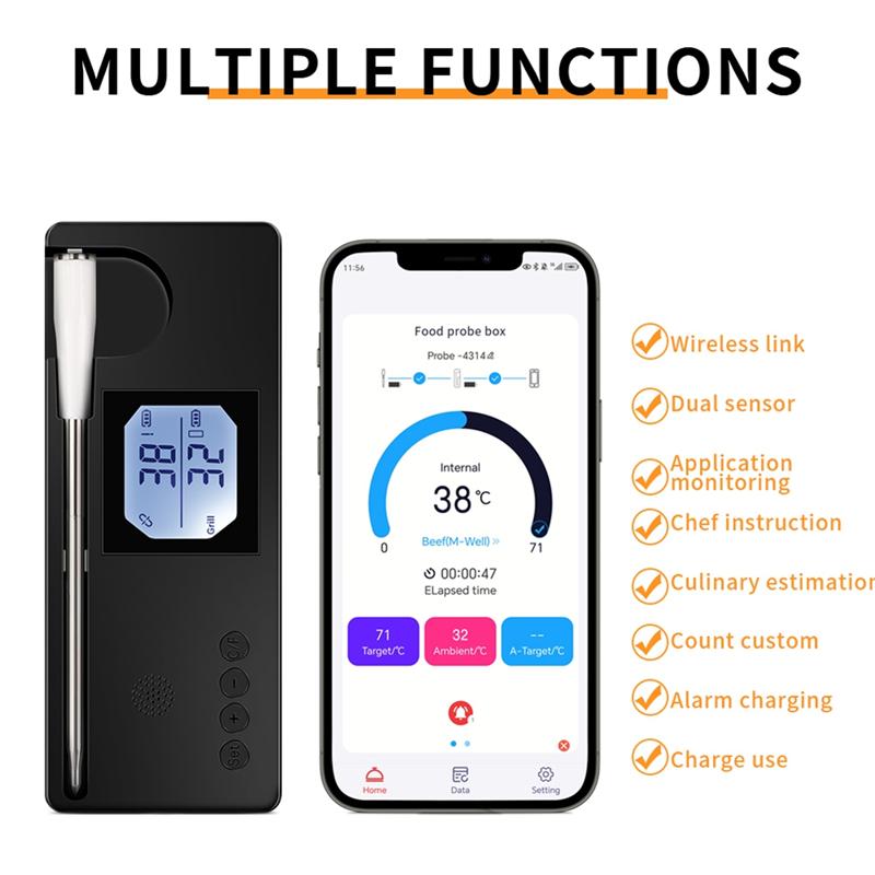A96I-Wireless Meat Thermometer Smart Digital Bluetooth Barbecue Thermometer APP Mobile Control Food Temperature Tester