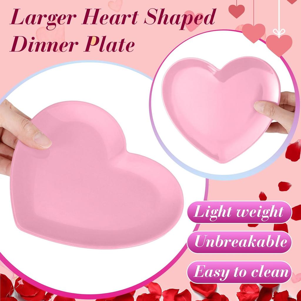 Nuogo 2 Pcs Heart Shaped Dinner Plates 6.8'' Valentine's Serving Tray Unbreakable Ceramic-like Heart Shaped Plates for Dessert, Appetizer, Salad,