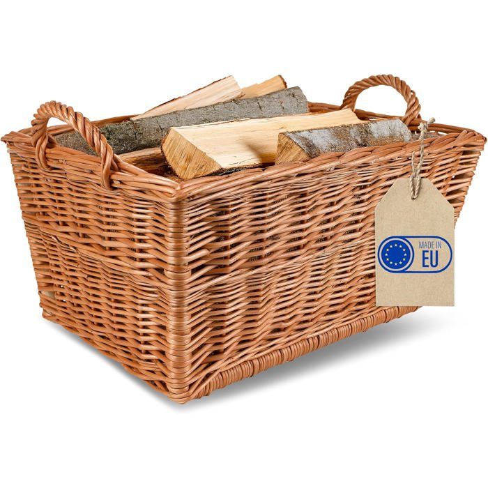 Panier à bûches - CREATIVE HOME - Naturel - Osier 100% naturel - Poignées jute - 47x33x30 cm