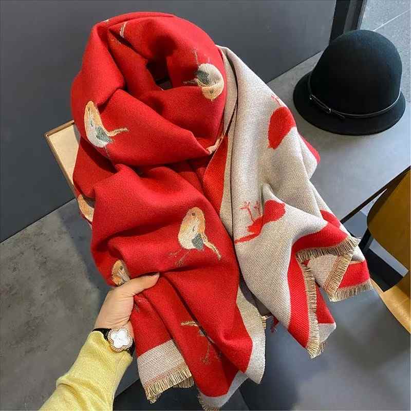 

Women S Thick Imitation Cashmere Blanket Scarf Warm Pashmina Shawl Winter Wrap New Design Print Poncho Echarpe Female Wrap One Size