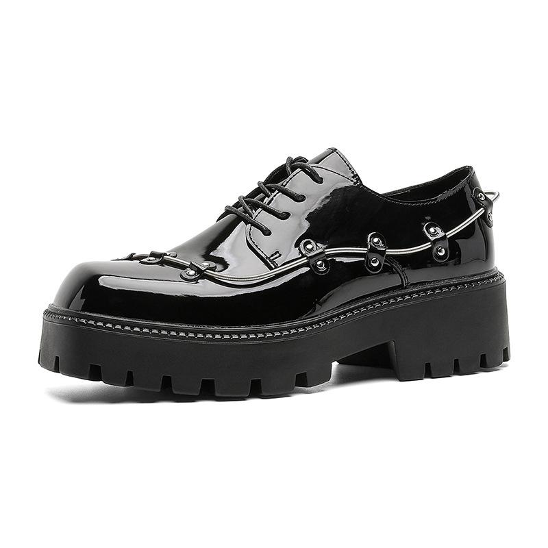 Niche platform derby shoes square head men's casual leather shoes retro spring 58001-J