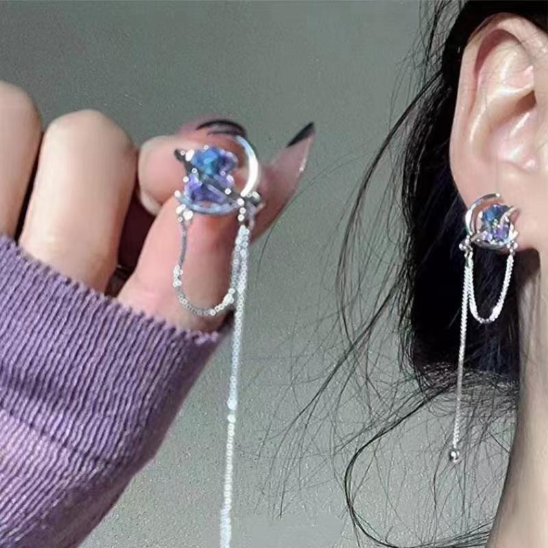 Super Fairy Versatile Temperament Fringed Earrings Women'S Light Luxury Niche Fashion High-End Purple Zircon Stud Earrings Sweet Cool Style Earrings