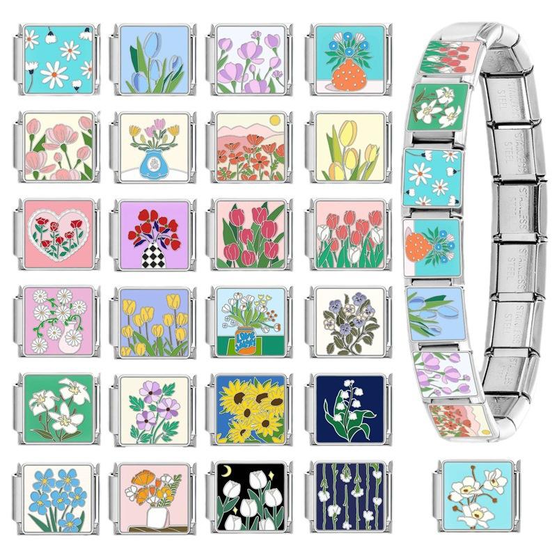 Fashion Flowers Italian Charms Fit 9Mm Bracelet Stainless Steel Bracelet Men Women Diy Making Gifts Jewelry