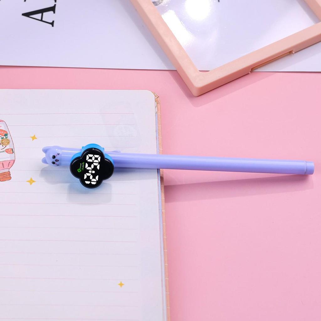 Four-Leaf Clover Stationery: Back-to-School Clock Pen Holder with Watch and Black Ballpoint Pen