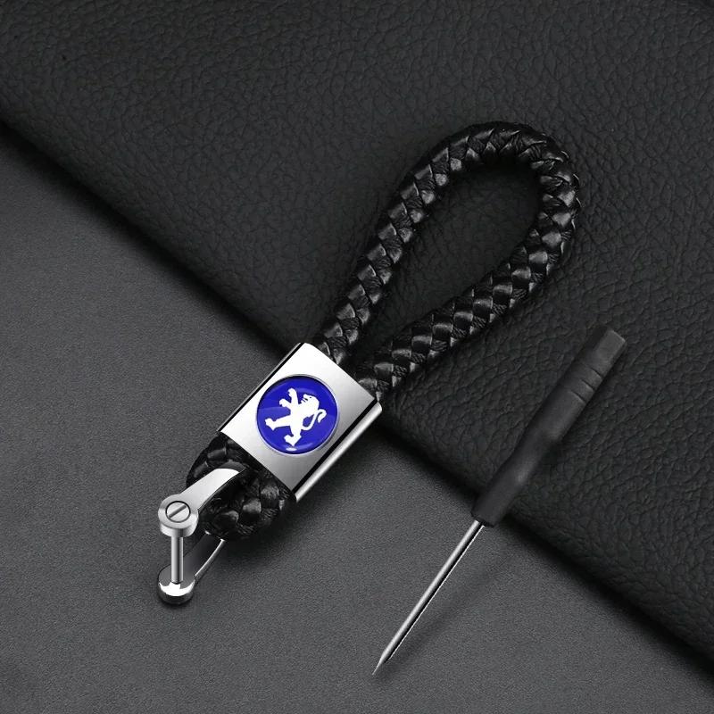 Metal+Braided rope or leather Keychain Key Chain Key Rings for Peugeot 206 307 308 3008 207 208 407 508 2008 5008 107 106 205
