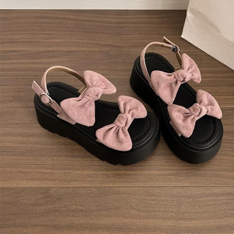 

Fashion Summer Fabric Butterfly Knot High Heels Women s Fashion Round Head Open Toe Waterproof Platform Non-slip Wedges 40 розовый