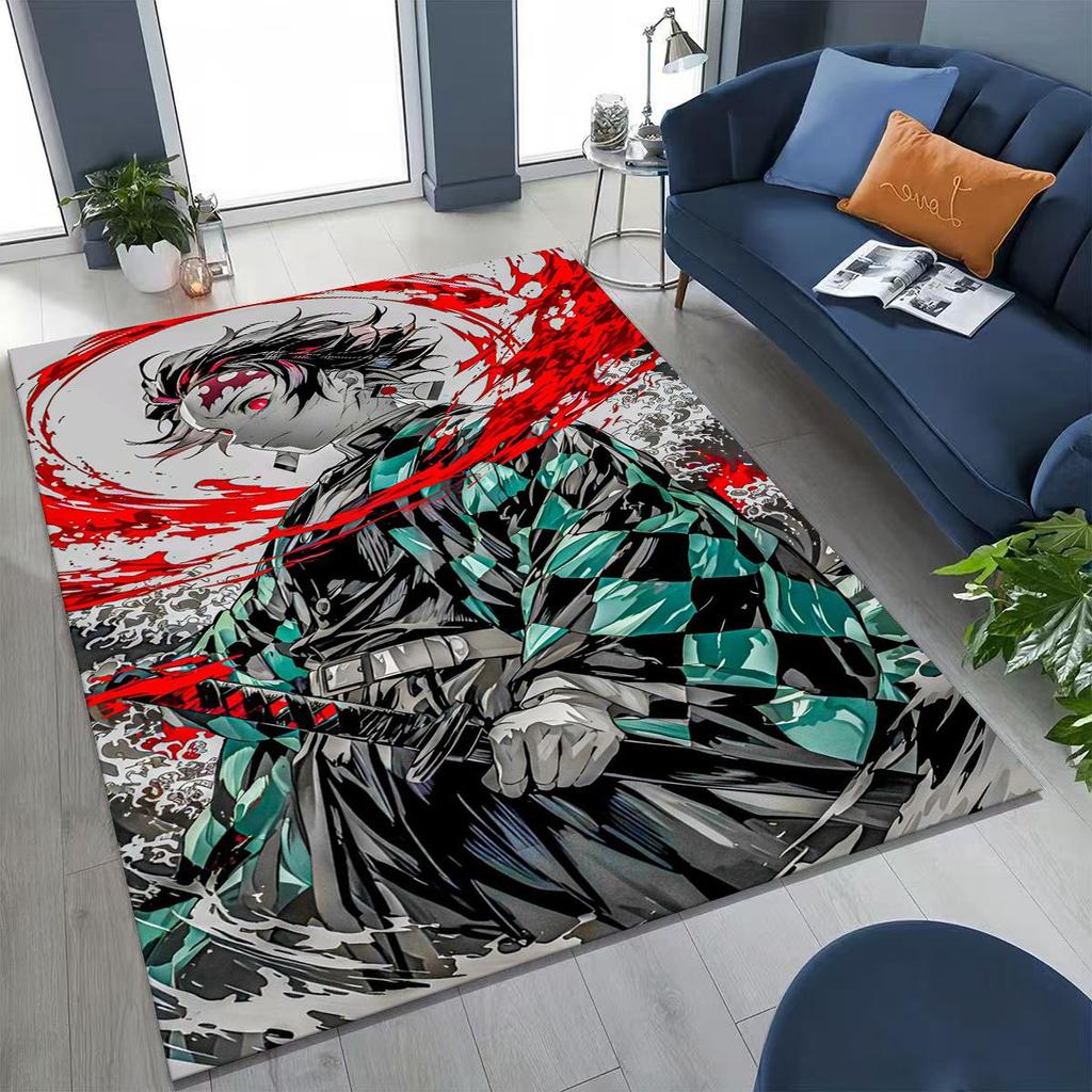 Anime Demon S-Slayer Kamado Nezuko Tanjirou Cartoon Rug for Bedroom Living Room Sofa Home Doormat Decor,Kids Non-slip Floor Mat