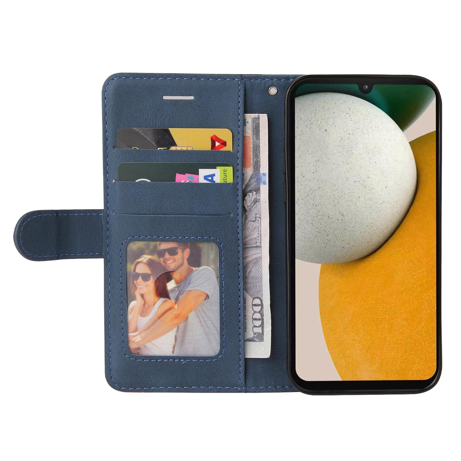 

For Samsung Galaxy A15 5G Leather Case Wallet Stand Color Splicing Phone Cover Blue