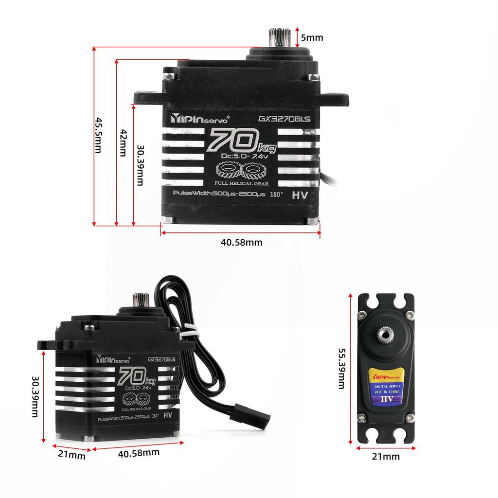 Rcmall GX3270BLS Digital Servo, 70KG High Torque, 360°270°180°, Metal Gear, IP68 Waterproof, for RC Crawlers (360 Degree)