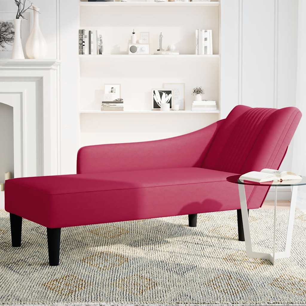 Chaise Longue with Right Armrest Burgundy Velvet
