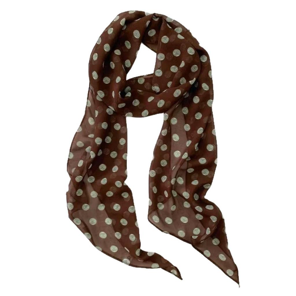 Korean Retro Black Polka Dot Silk Scarf - Y2K Rose Ribbon Bow Style