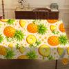 Round Polyester Tablecloth, printed with bright green pineapple & tropical leaves. Durable, reusable and easy to clean. Great decor for kitchen, dinin