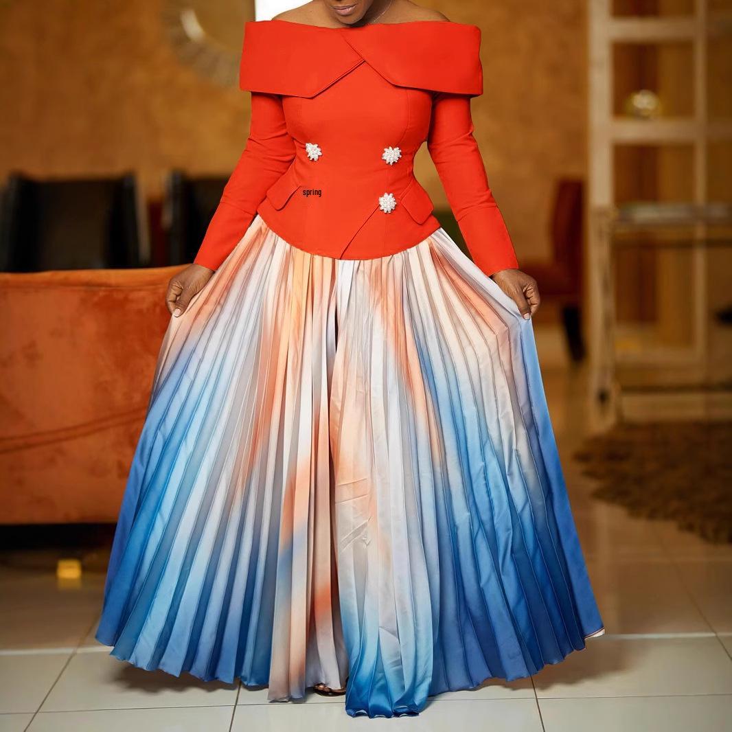 

Elegant One-Shoulder Fashion Dress Set with European and American Style XXXL