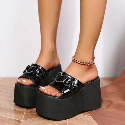 Tøfler Sommersko for kvinner Trend Mote Plattform Hæler Kvinne Kiler Mote Goth Tøfler Dame Luksus Slide Sandal Sko