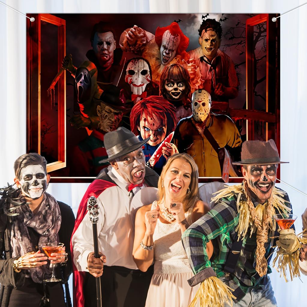 Halloween Horror Backdrop Banner Decorations, Fabric Scary Birthday Party Supplies Halloween Wall Window Poster Clings Covers De