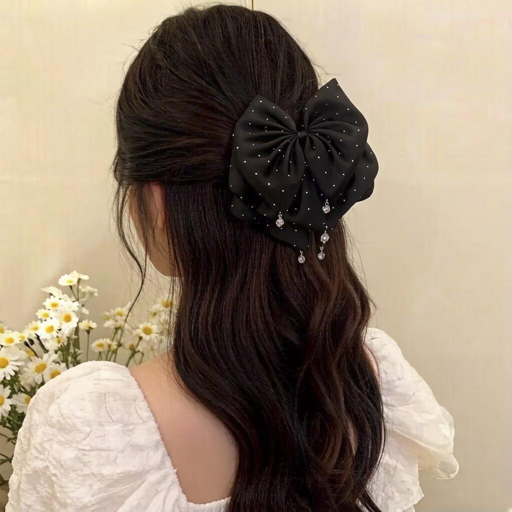Elegant Retro Satin Bow Hair Clip for Women - Perfect for Low Ponytails and Head Ornaments