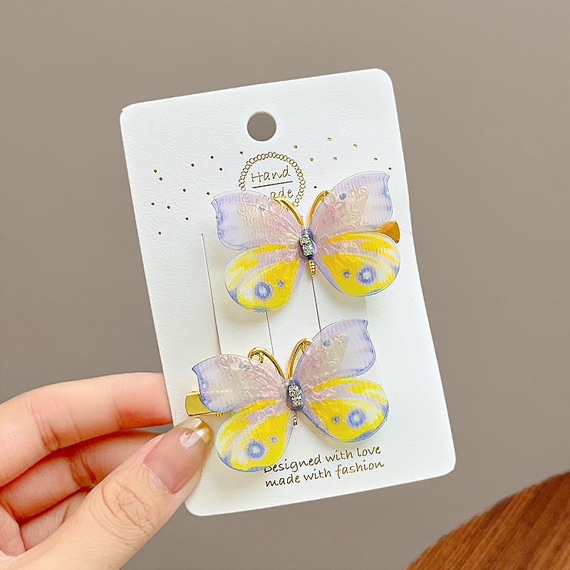 Детские милые заколки-бабочки, милые красочные заколки для волос, головные уборы, корейские заколки со стразами для маленьких девочек, аксессуары для волос 1pair