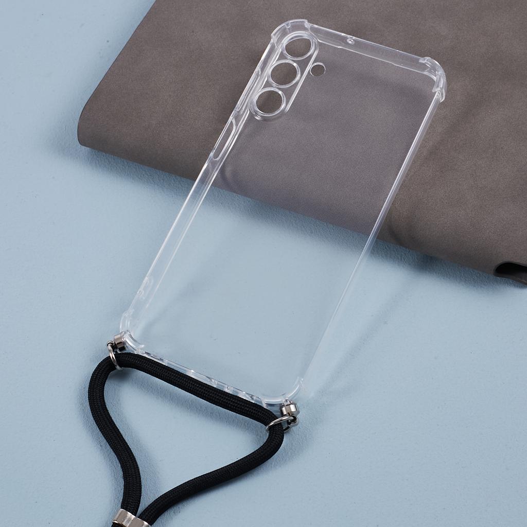 For Samsung Galaxy A15 4G Clear Case Four Corner Protection TPU Cover with Lanyard