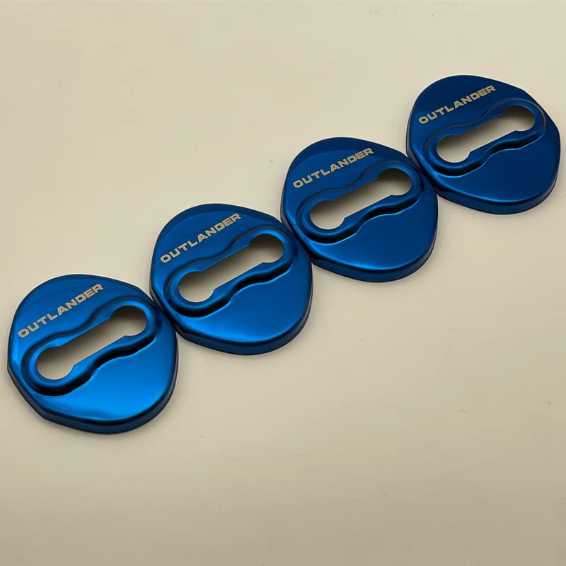 TADOKAPATU 4-Piece Stainless Steel Striker Door Lock Cover Set for New Mitsubishi Outlander (Blue) - Easy Installation