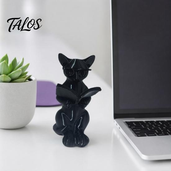 Printed Cat 3d Statue Reading Holding Book Glasses Cat Figurine Modern Decorative Animal Sculpture For Home Office Decor