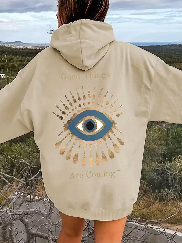 Bluza z kapturem 2025 z nadrukiem litery i wzorem oka: Sweter z długim rękawem na jesień/zimę
