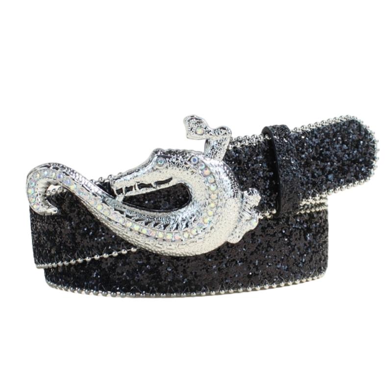 

Sparkling Rhinestones Waist Belt For Music Festivals Parties PU Leather Waist Girdle Adjustable Strap Ornament чорний