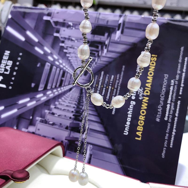 Versatile Freshwater Pearl Tassel Necklace with OT Buckle - Elegant Collarbone Chain