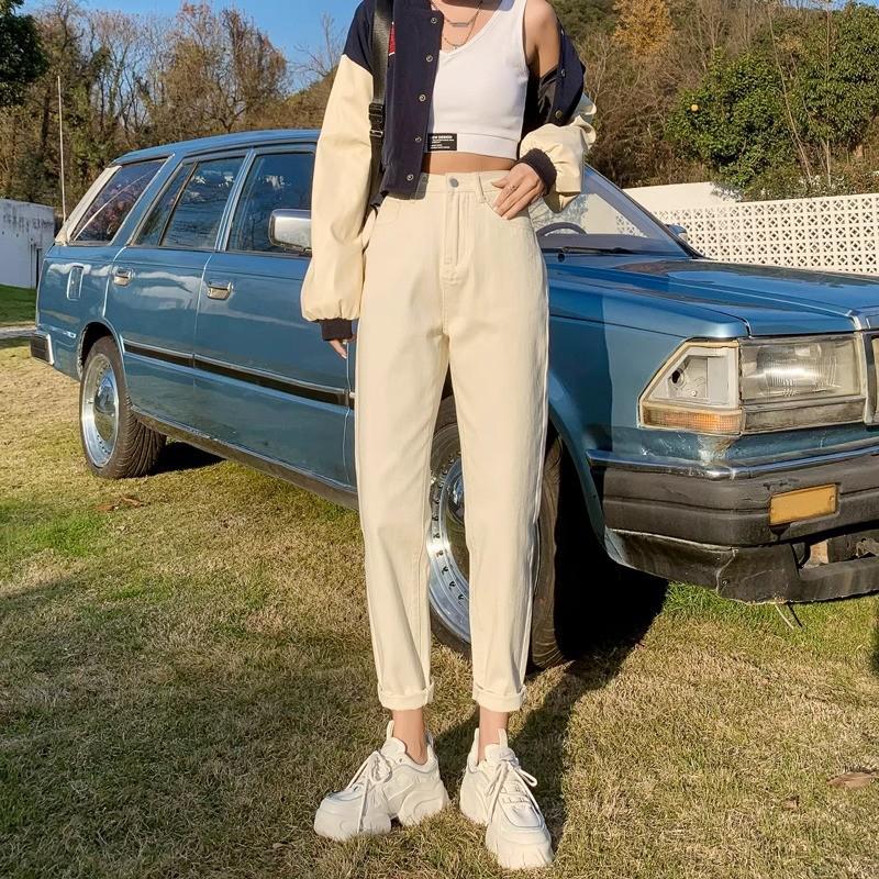 Women's Trendy High-Waisted White Slimming Carrot Cropped Pants