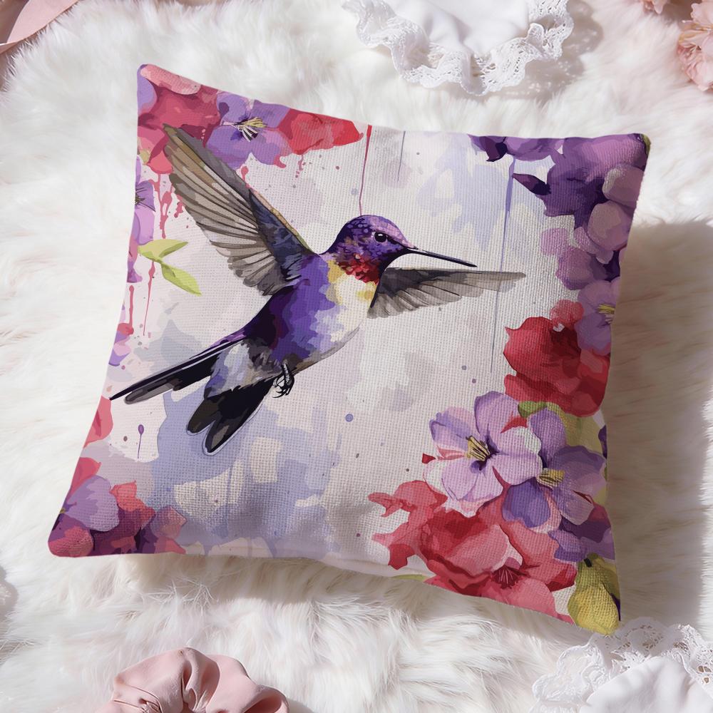 Hummingbird Spring Flowers Cushion Cover Premium Comfort Reversible Pillow Cove -Two In One Design for Any Room & Car Interior