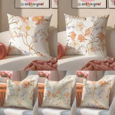 Painting Flowers Pillow Case Anti-dustmite Pillowcase Invisible Zipper Silky Sofa Cushion Cover