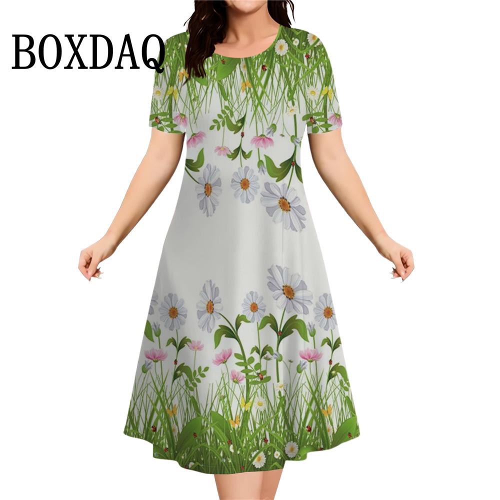 3D Butterfly Flowers Print Women's Dresses Summer Short Sleeve Clothing Casual Female Dress Retro Loose Plus Size Dress 2026 9XL