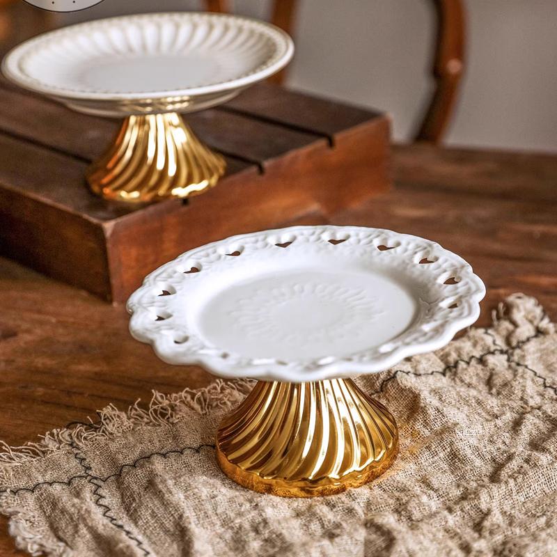 Irregular Ceramic High-legged Cake Fruit Snack Display Plate Candy Dried Fruit Plate Wedding Decoration Household Tableware