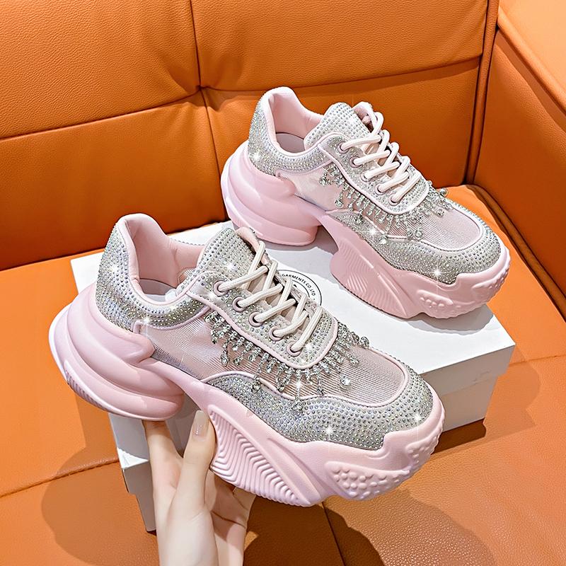 Fashion Women's Shoes New Rhinestone Womens Sneakers Diamond Breathable Luxury Designer Casual Platform Shoes  Mujer