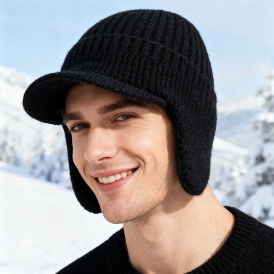 Winter Knitted Hat Solid Color Men Women Thickened Fleece Lining All-weather Hat Cold Weather Outdoor Headwear