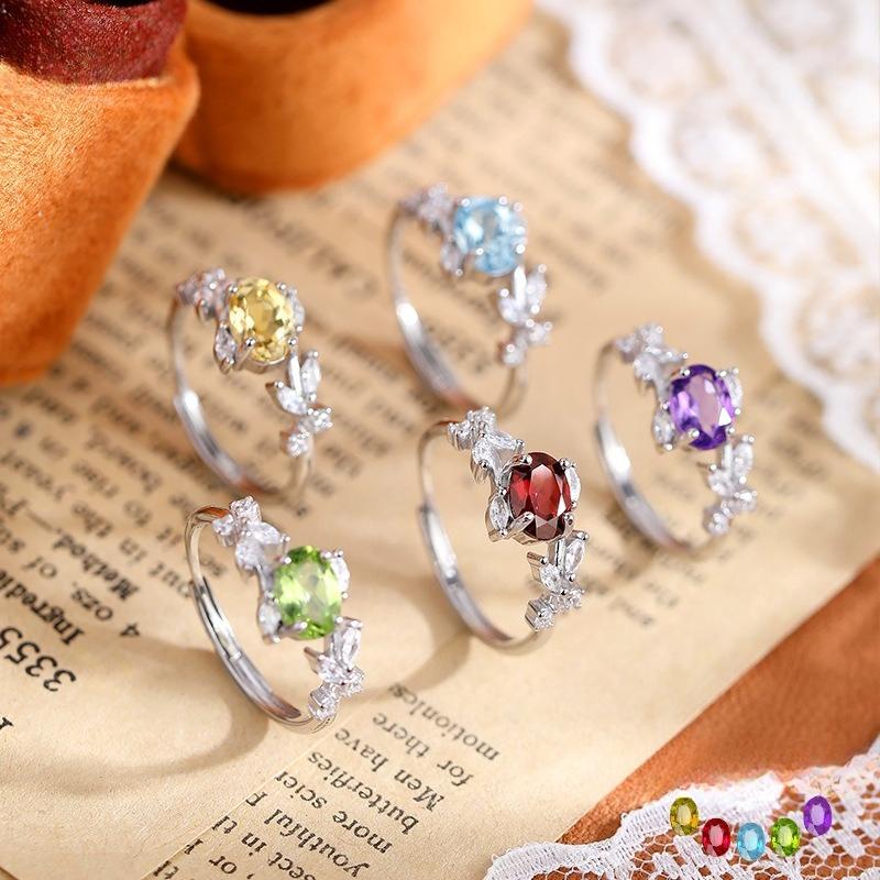 Natural Color Treasure Spar Ring S925 Sterling Silver Ring Women's High-end Adjustable Fashion Gift