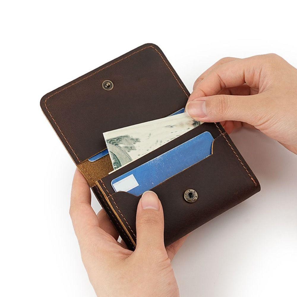 Portable Leather PU Cowhide Short Wallet Small Korean Style Card Holders Clutch Solid Color Business Men Short Wallet Boys