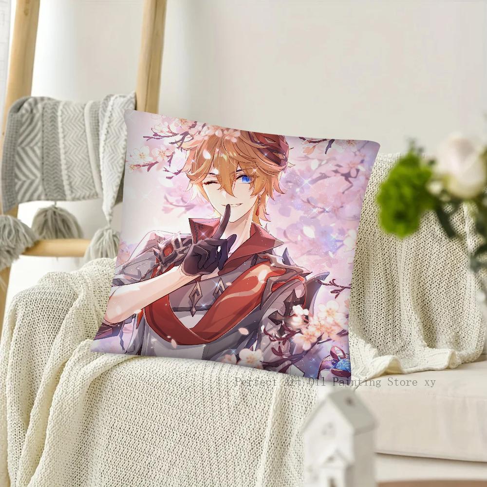 Game Anime Genshin Impact Tartaglia Pillow Case Square Pillow Cushion Cover Bedroom Sofa Room Decoration Casual Pillow Cover