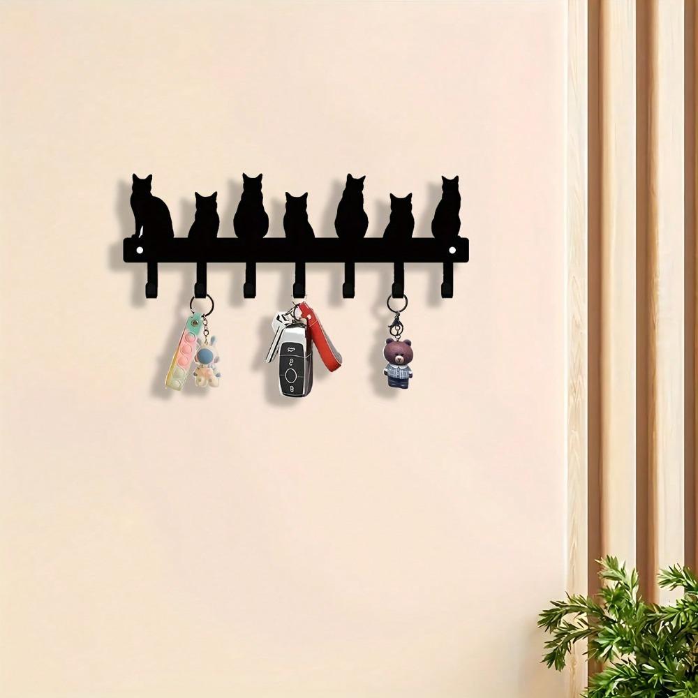 Cat Shaped Key Hook Wall Mount Metal Key Holder Home Storage Decoration Christmas Gift