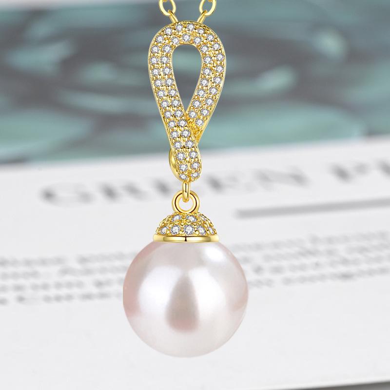 Zircon-Set Imitation White Pearl & Multicolor Shell Pendant Necklace - Women's Fashion Clavicle Chain