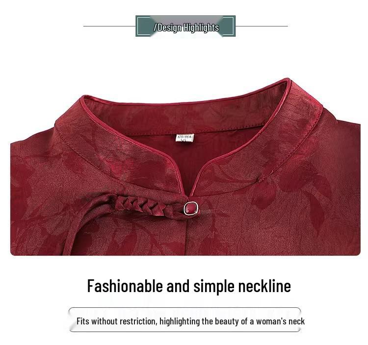 Fat Mom Spring/Summer Chinese-Style Noble Shirt: Loose Mid-Sleeve Top for Middle-Aged & Elderly Women