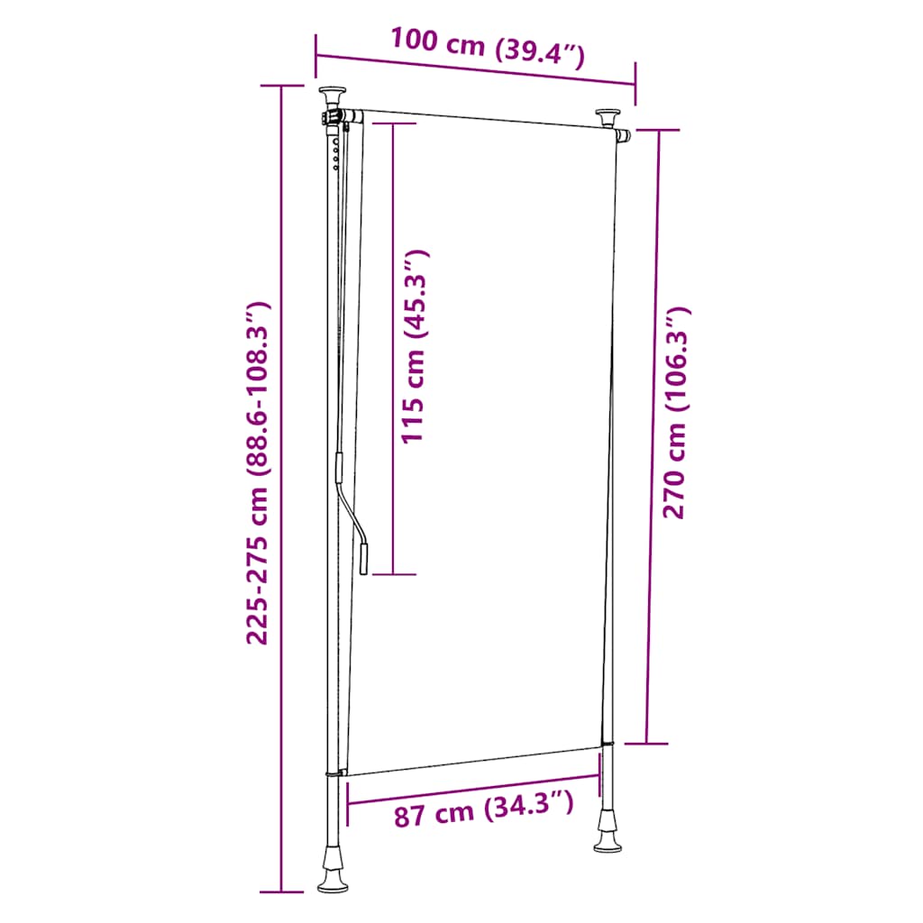 Outdoor Roller Blind 100 x 270 cm Cream