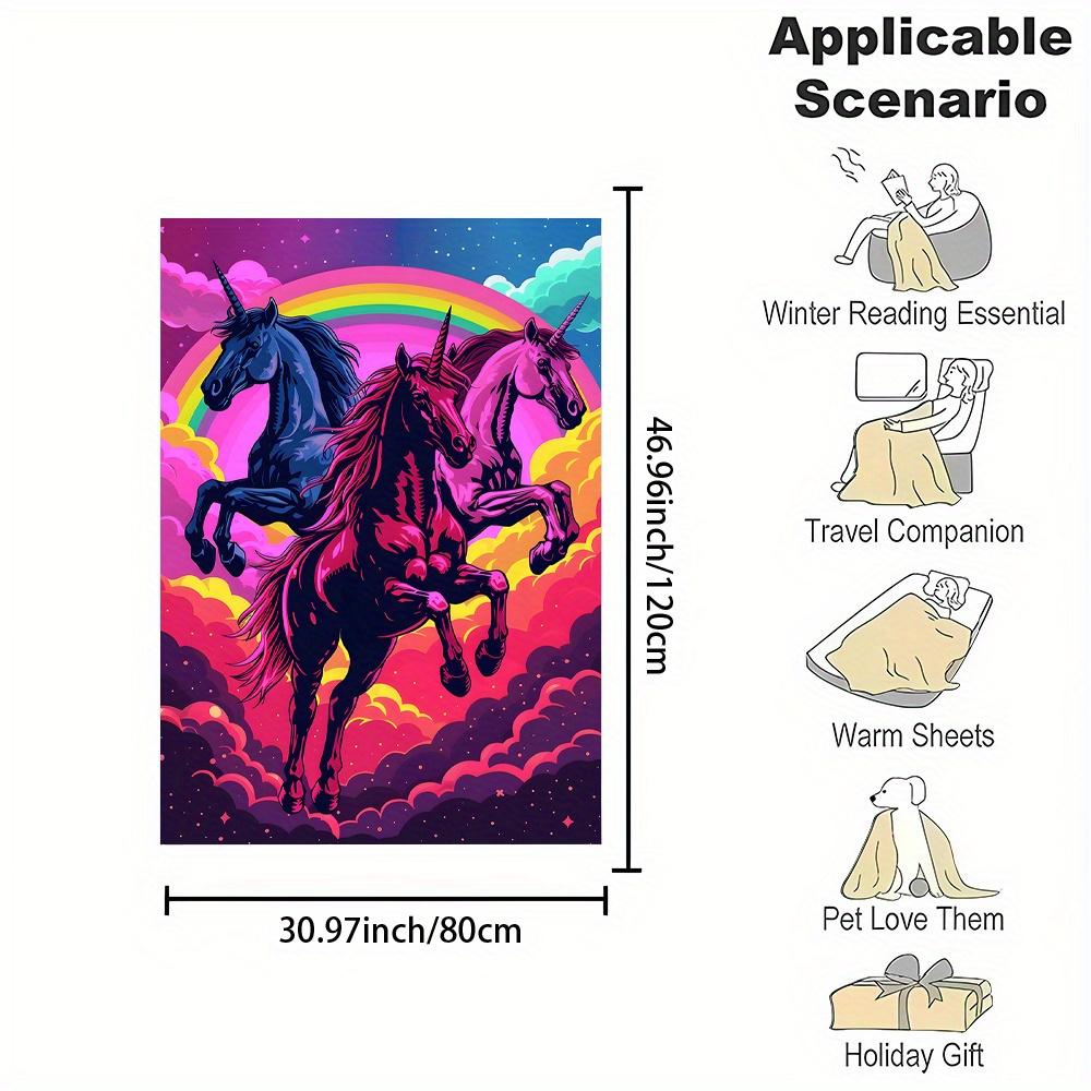 Rainbow Running Unicorn Flannel Printed Blanket Suitable for All Seasons Suitable for Living Room Office Sofa and Travel