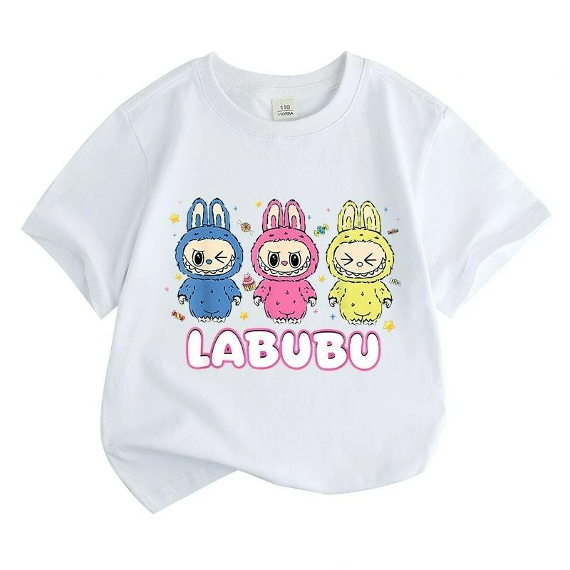 

Мультяшная детская взрослая футболка с принтом LABUBU, летняя женская модная футболка с коротким рукавом, топ, пуловер, одежда 120